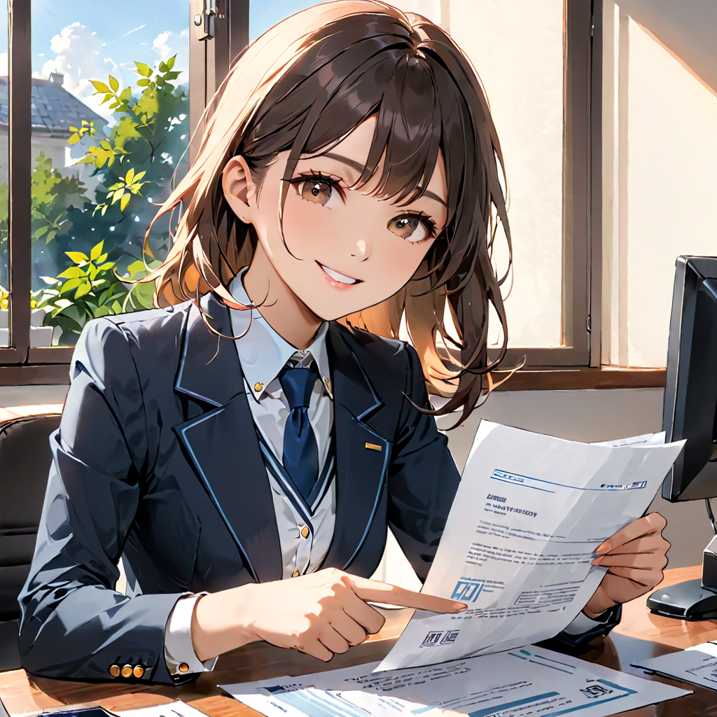 デスクで書類を指さしながら温かく教える女性