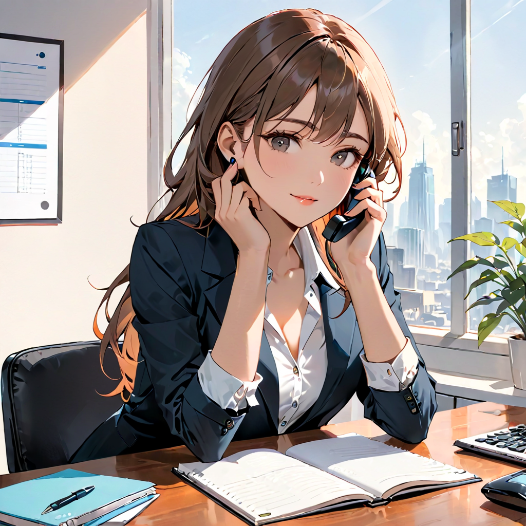 電話で誠実に話す女性